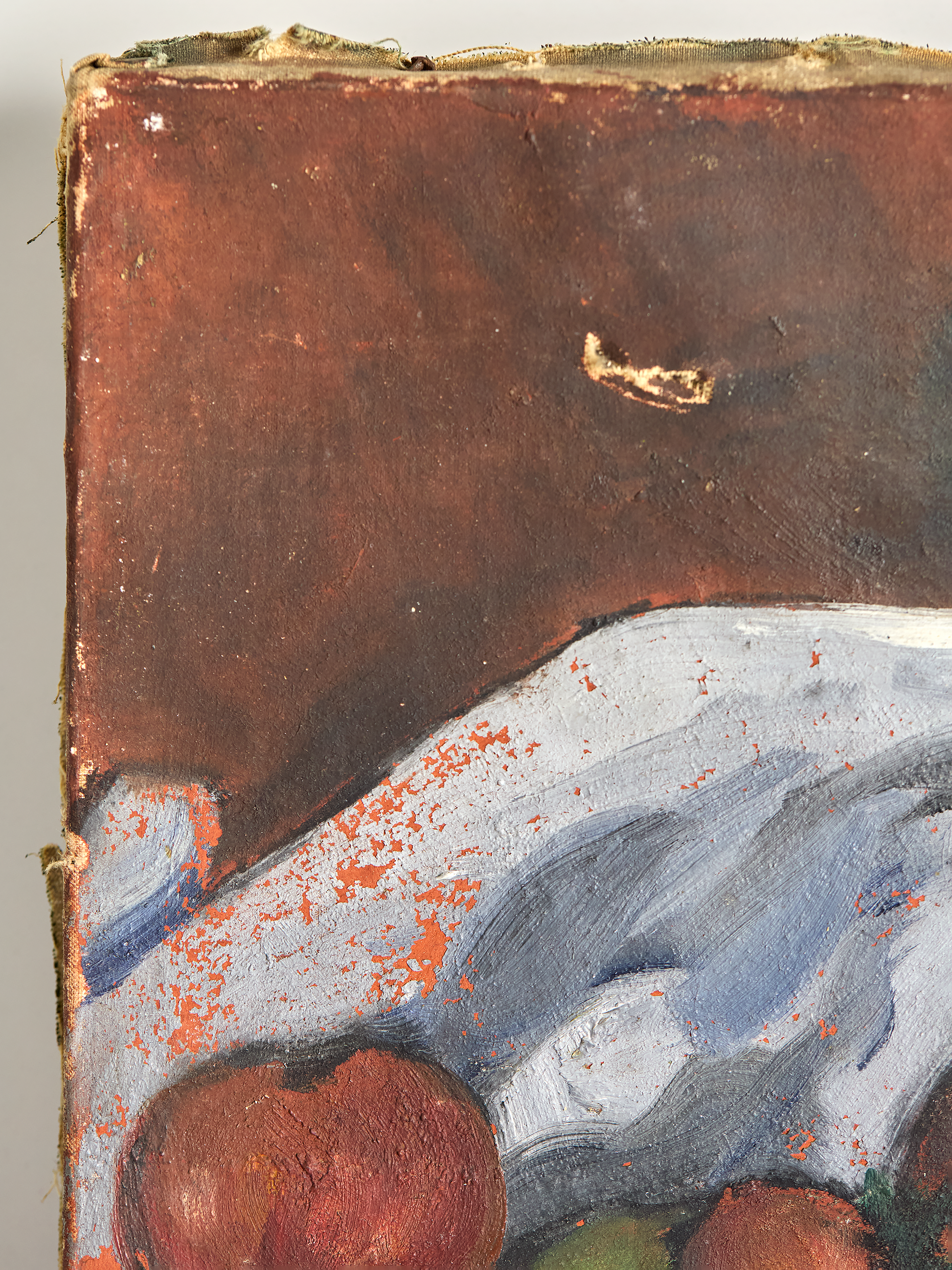 Close up detail of corner view of Vintage French Apples Still Life Painting