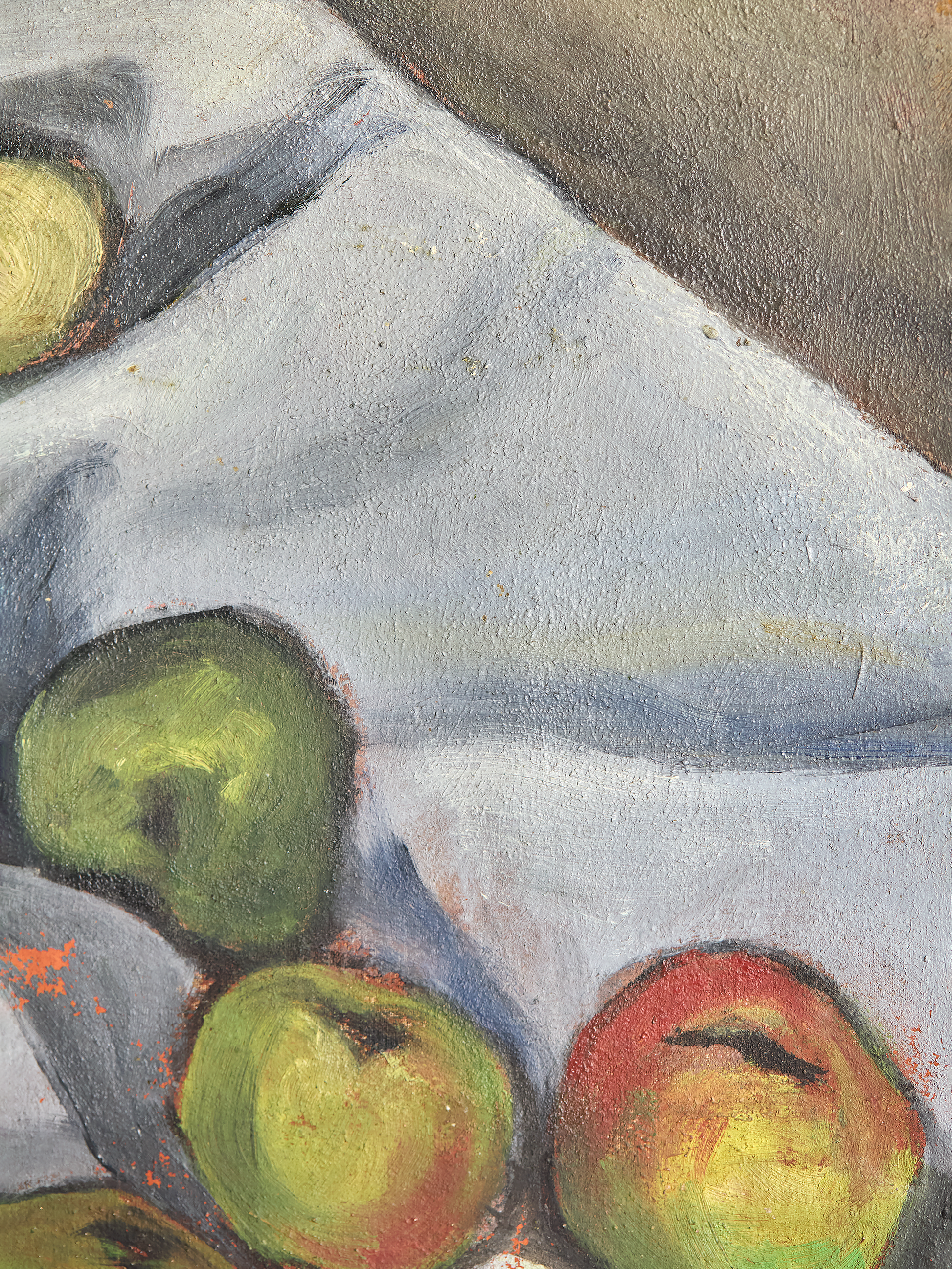 Details of paint strokes Vintage French Apples Still Life Painting