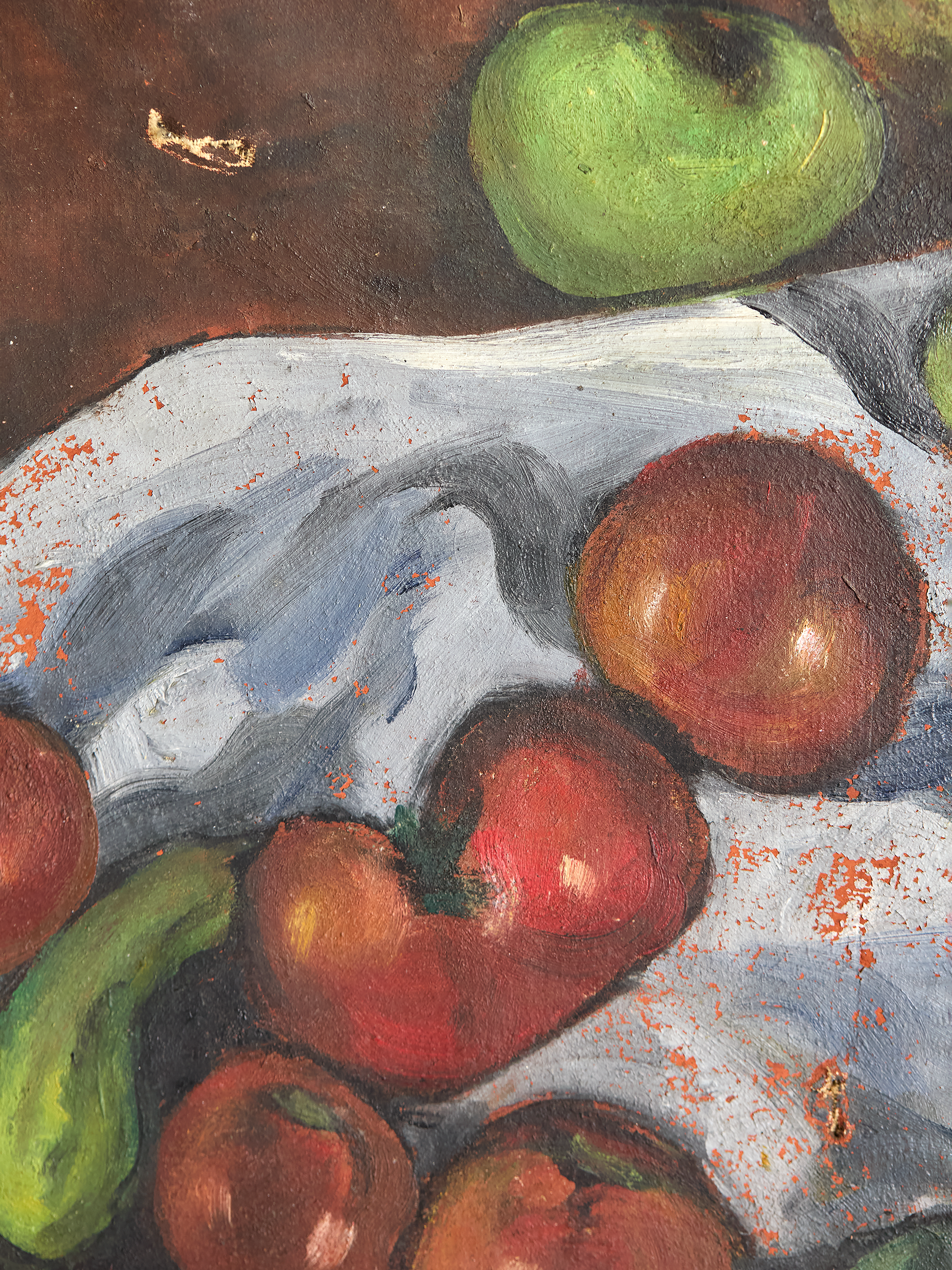 Details of highlights on apples Vintage French Apples Still Life Painting