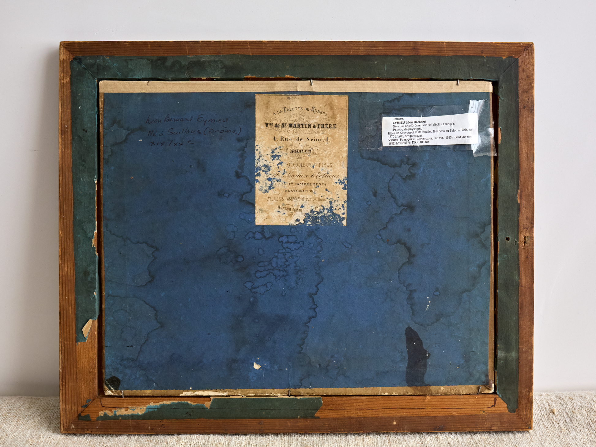 Back of Vintage French Haystack Painting with wood farme