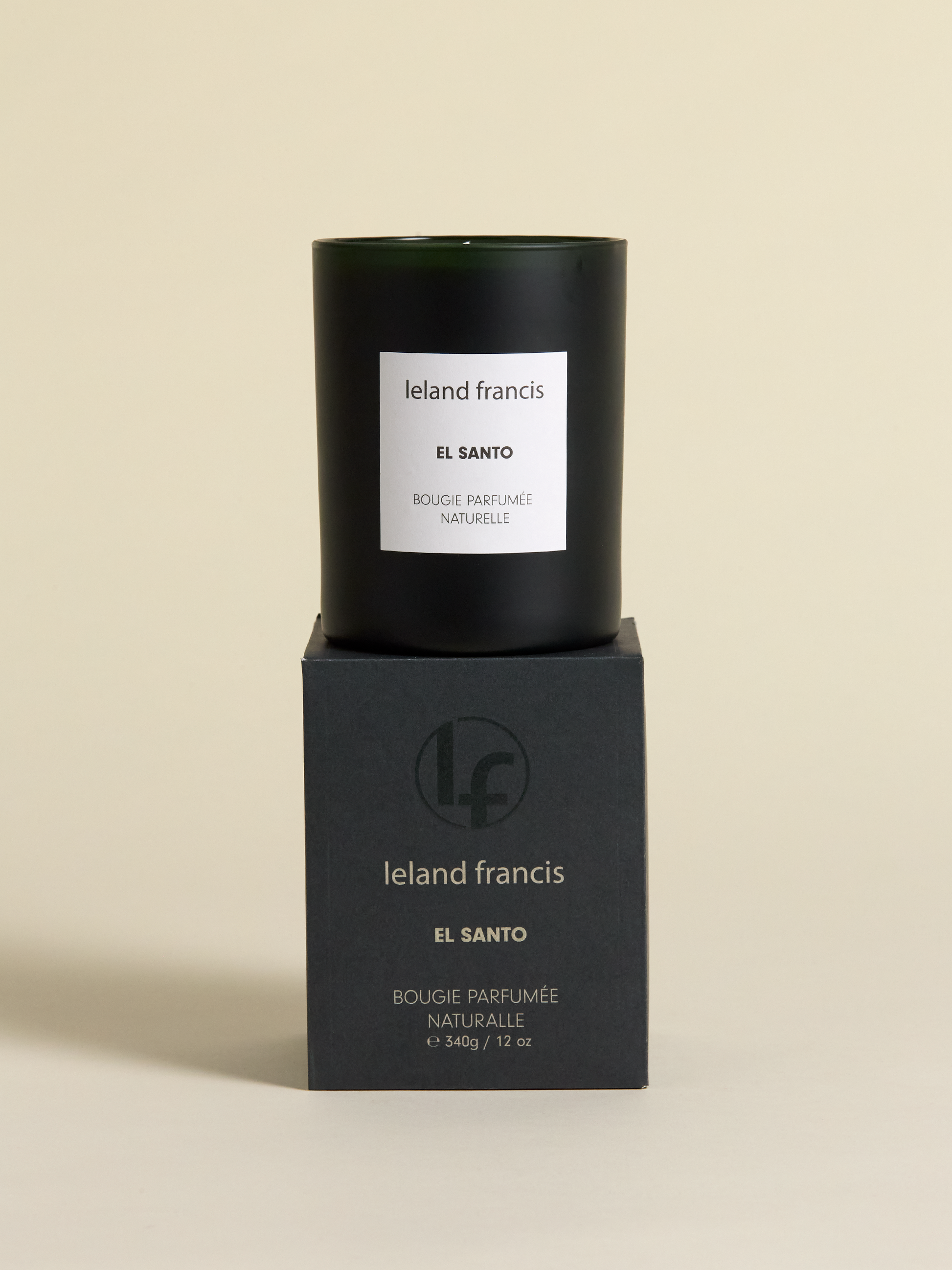 Leland Francis El Santo Candle on top of candle box