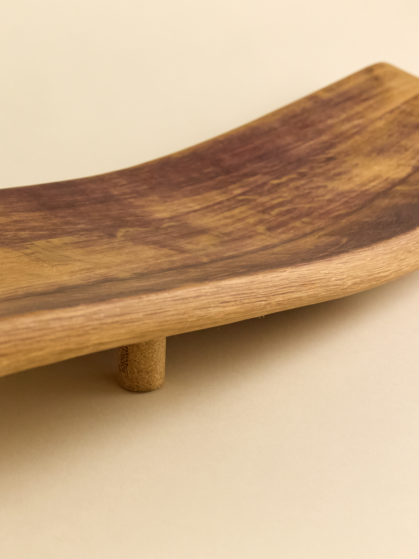 Close up of cork feet on French Oak Barrel Platter