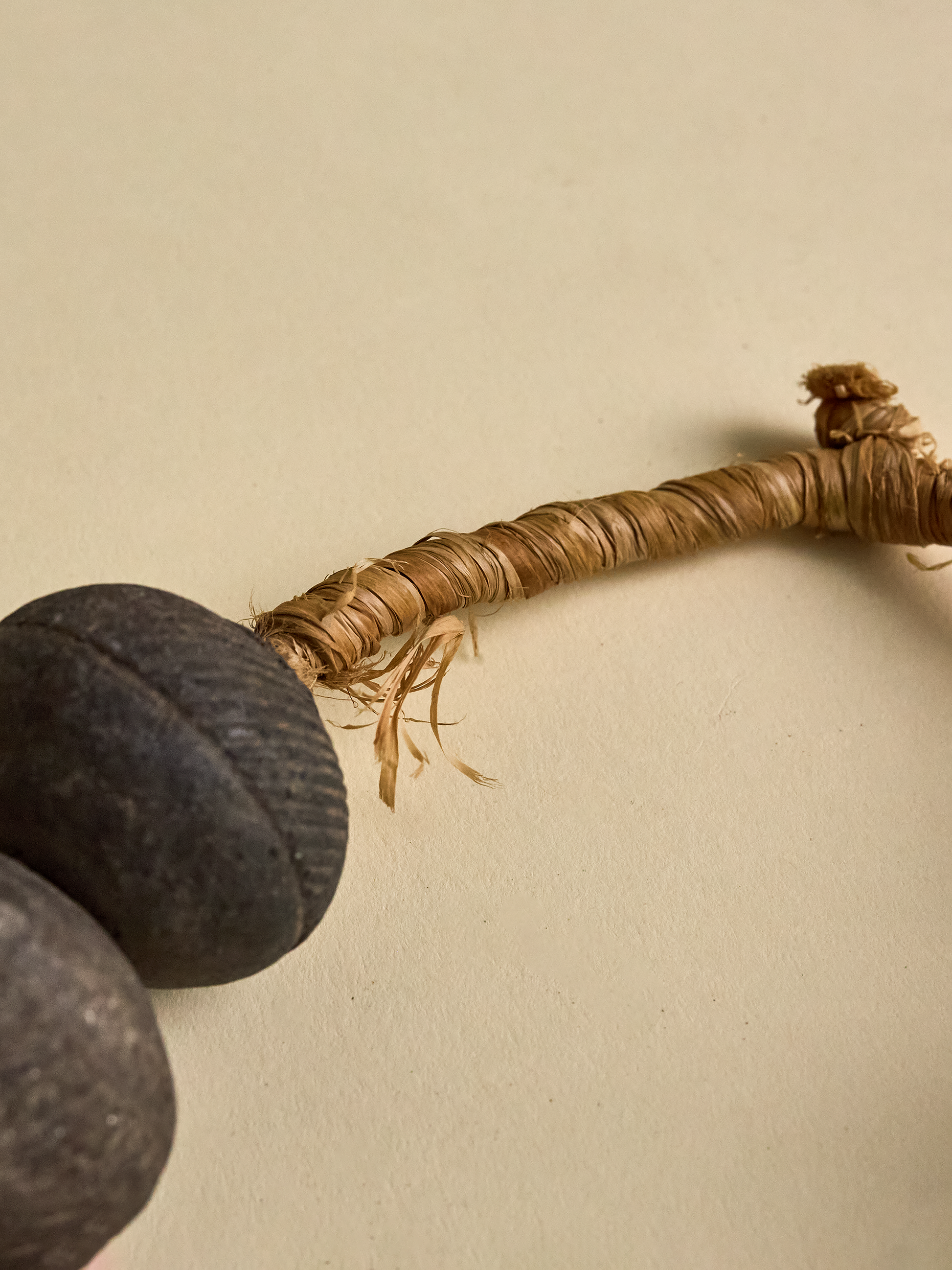 Details of woven tie on Vintage Clay Beads from Nigeria