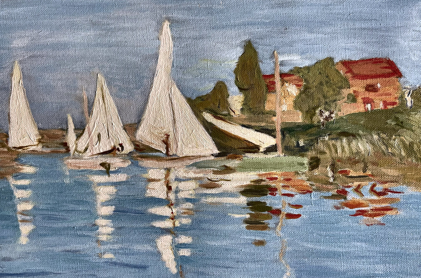 Vintage French Boats w/Reflections Painting