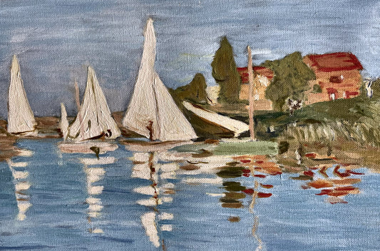 Vintage French Boats w/Reflections Painting