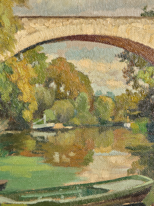 Vintage French Bridge Painting