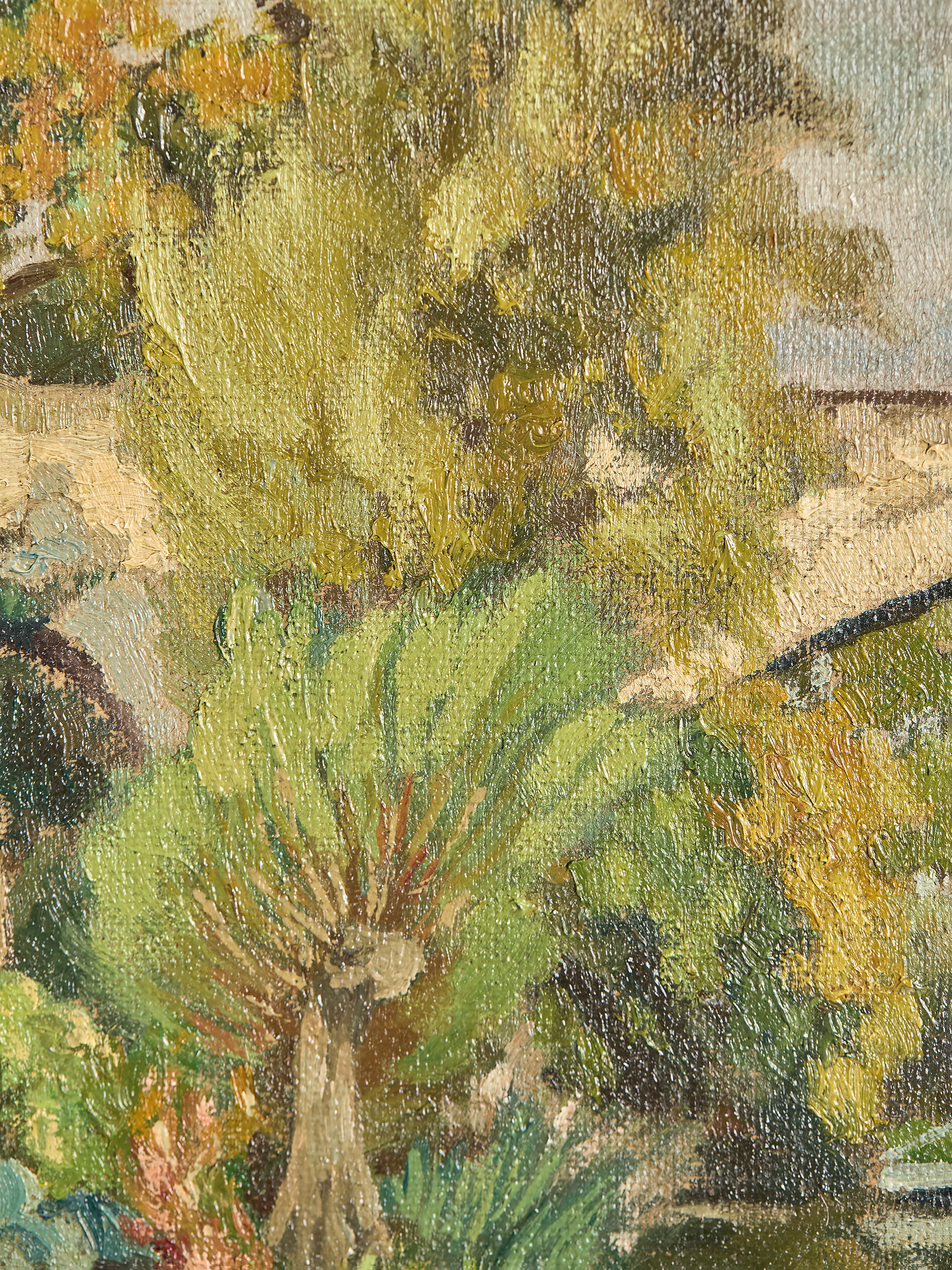 Close up of tree Vintage French Bridge Painting
