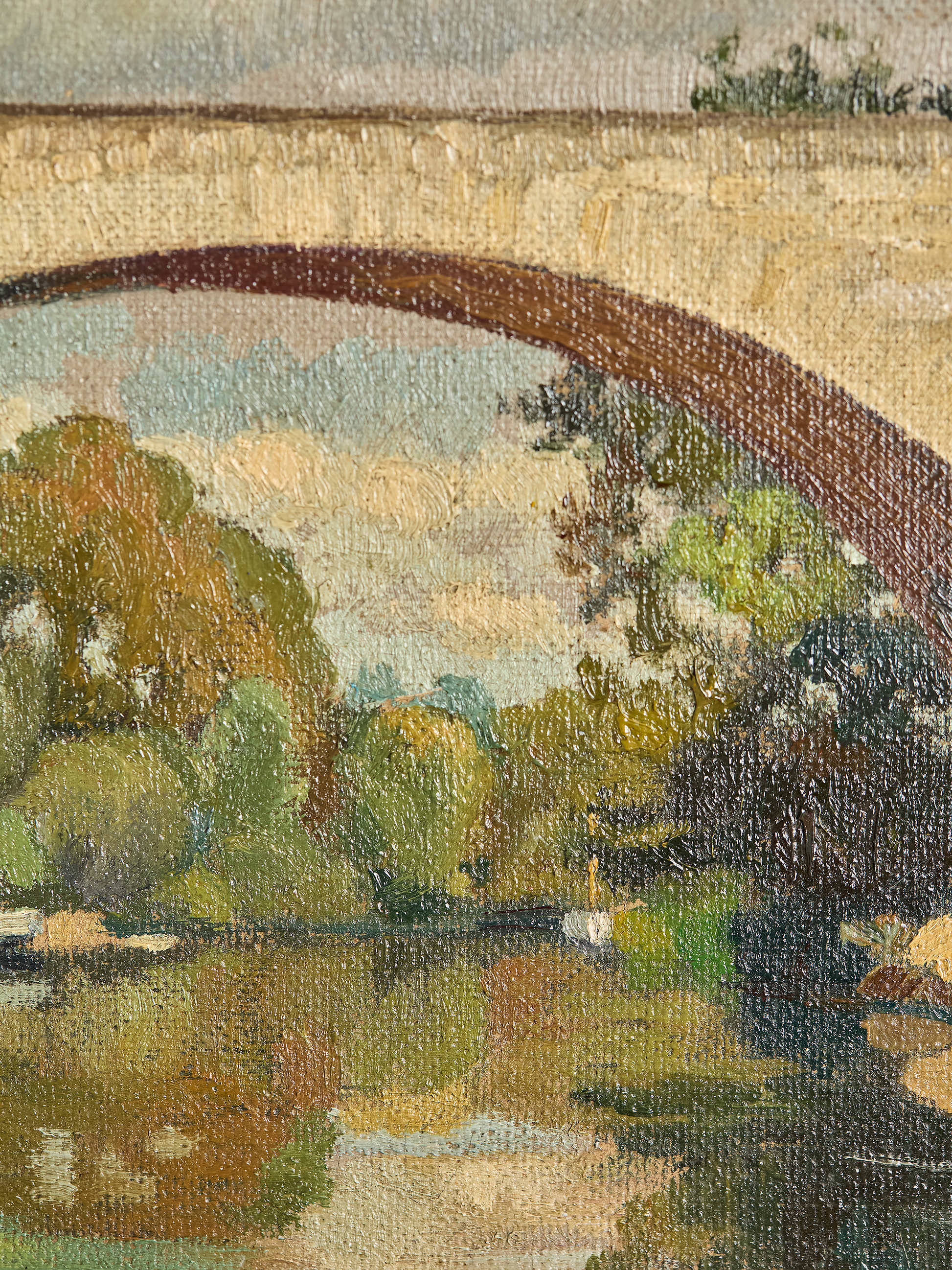 Close up of bridge details Vintage French Bridge Painting