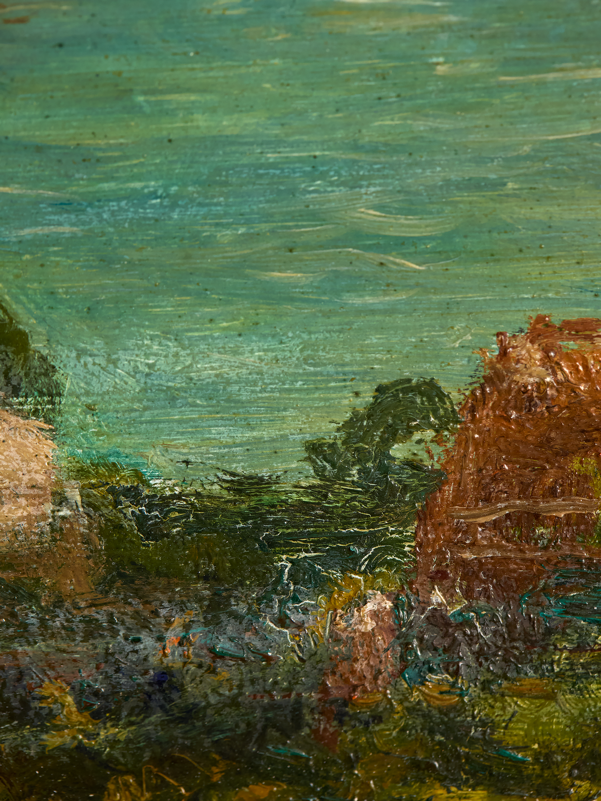 Close up details of Vintage French Sea Arch Painting