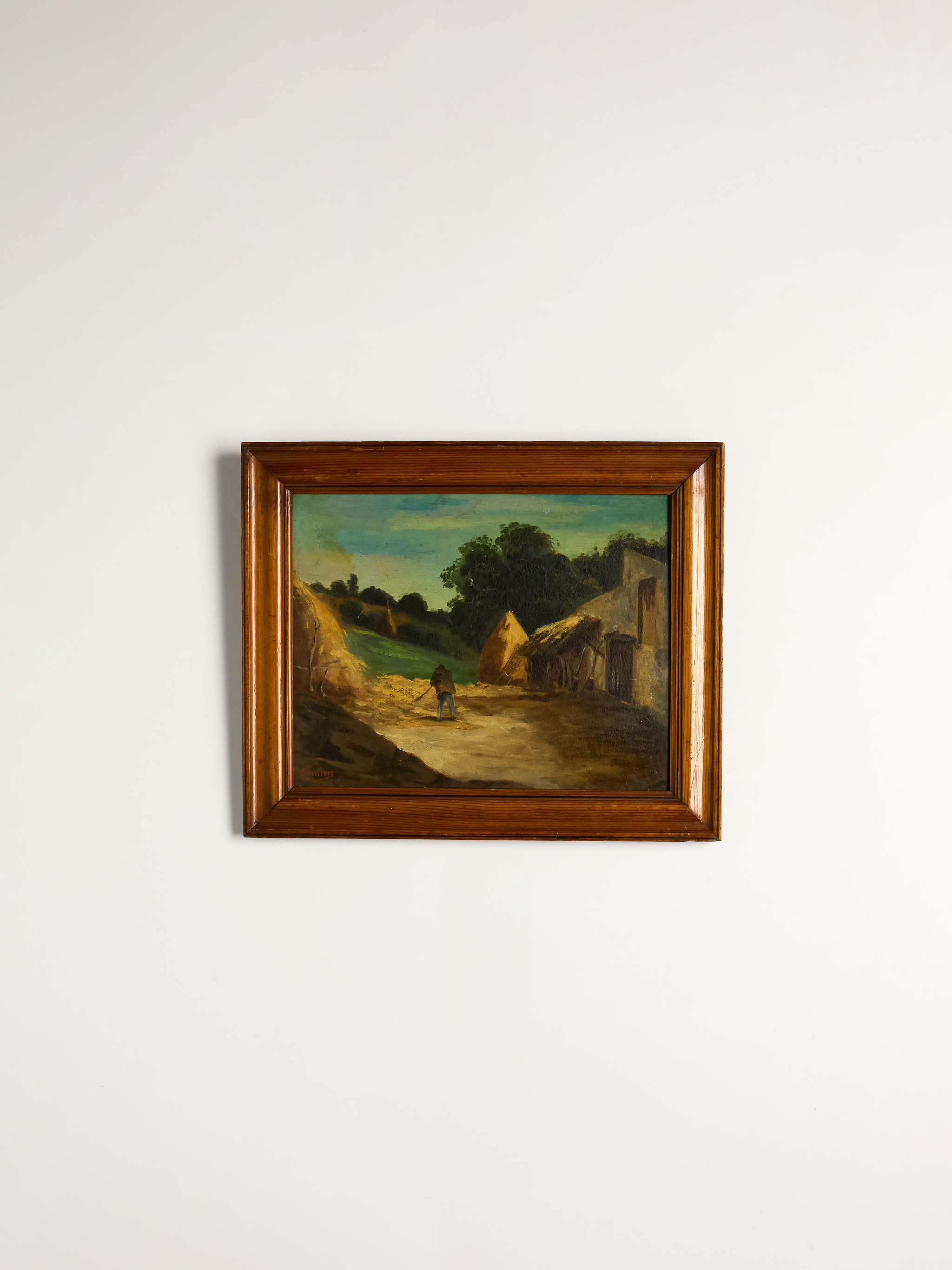 French Haystack Painting – 19th Century Oil on Wood | Domecíl – Domecil