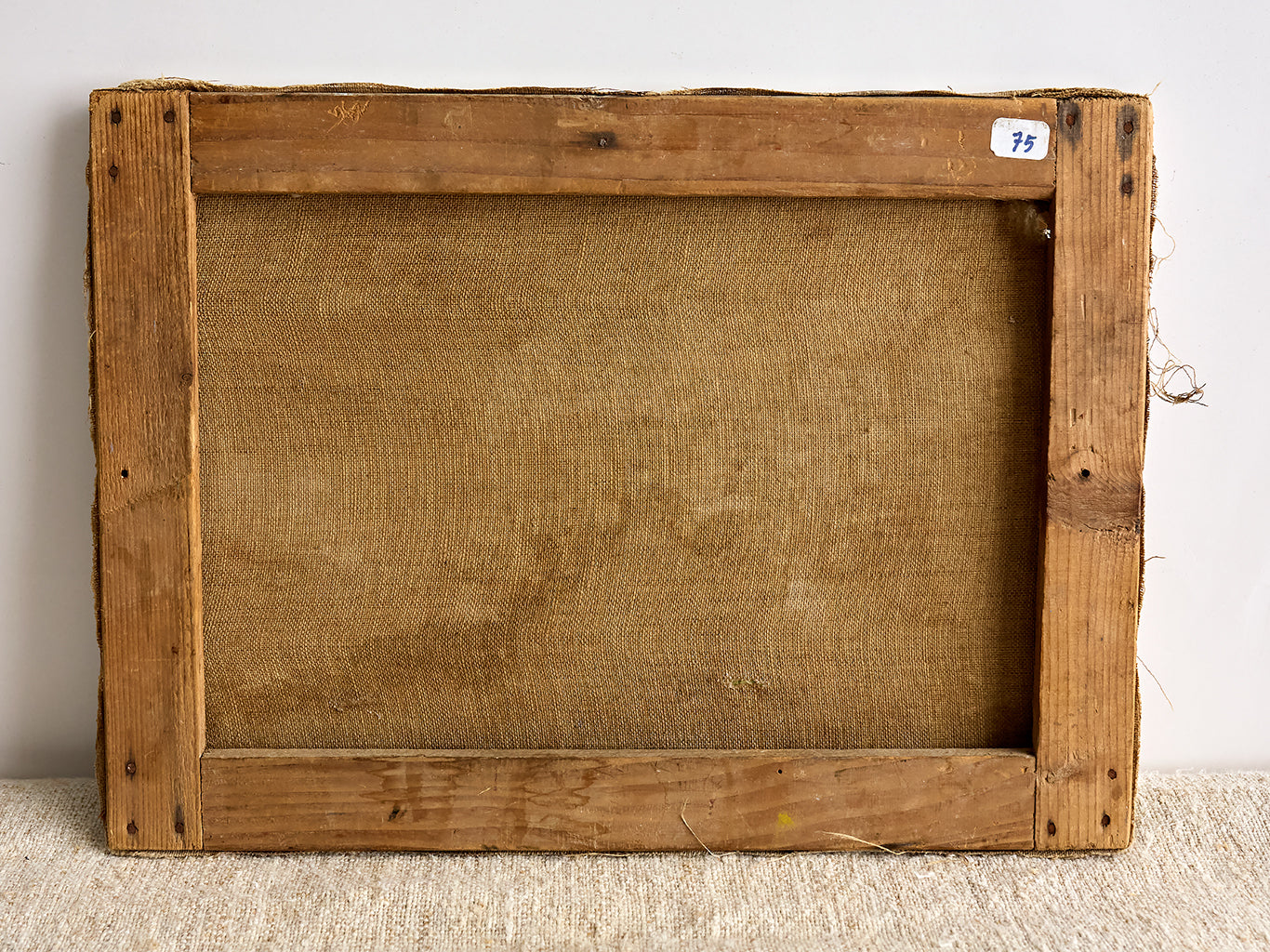 Back of Vintage French Pink Houses Landscape Painting with wood framing