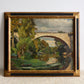 Vintage French Bridge Painting on white background on top of fabric