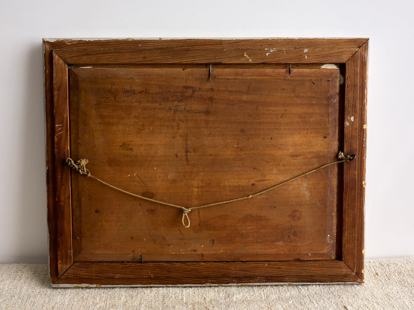 Back of Vintage French Sea Arch Painting with wooden frame