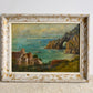 Vintage French Sea Arch Painting on white background with fabric underneath
