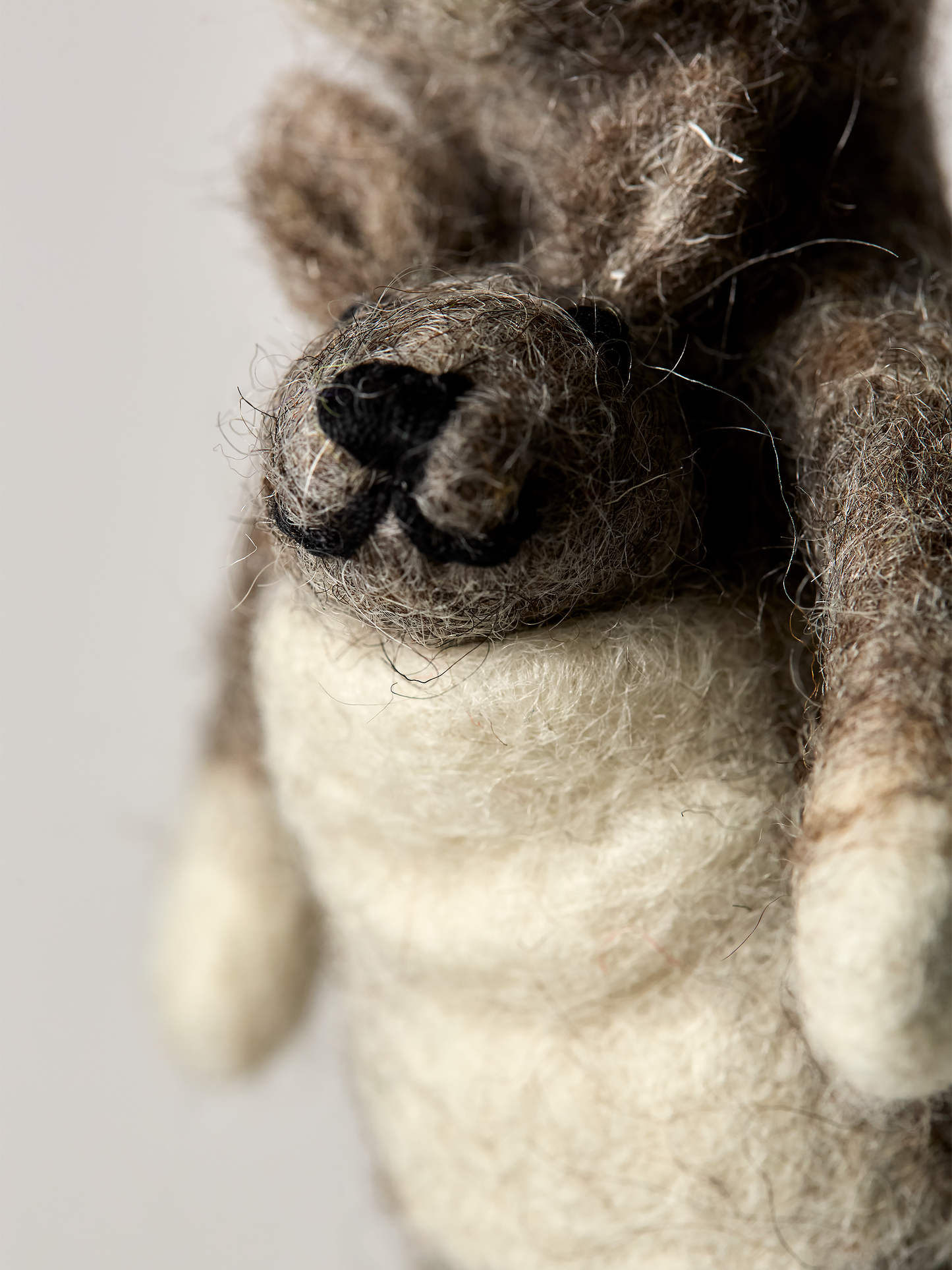 Close-up of a felt finger puppet gray  baby kangaroo