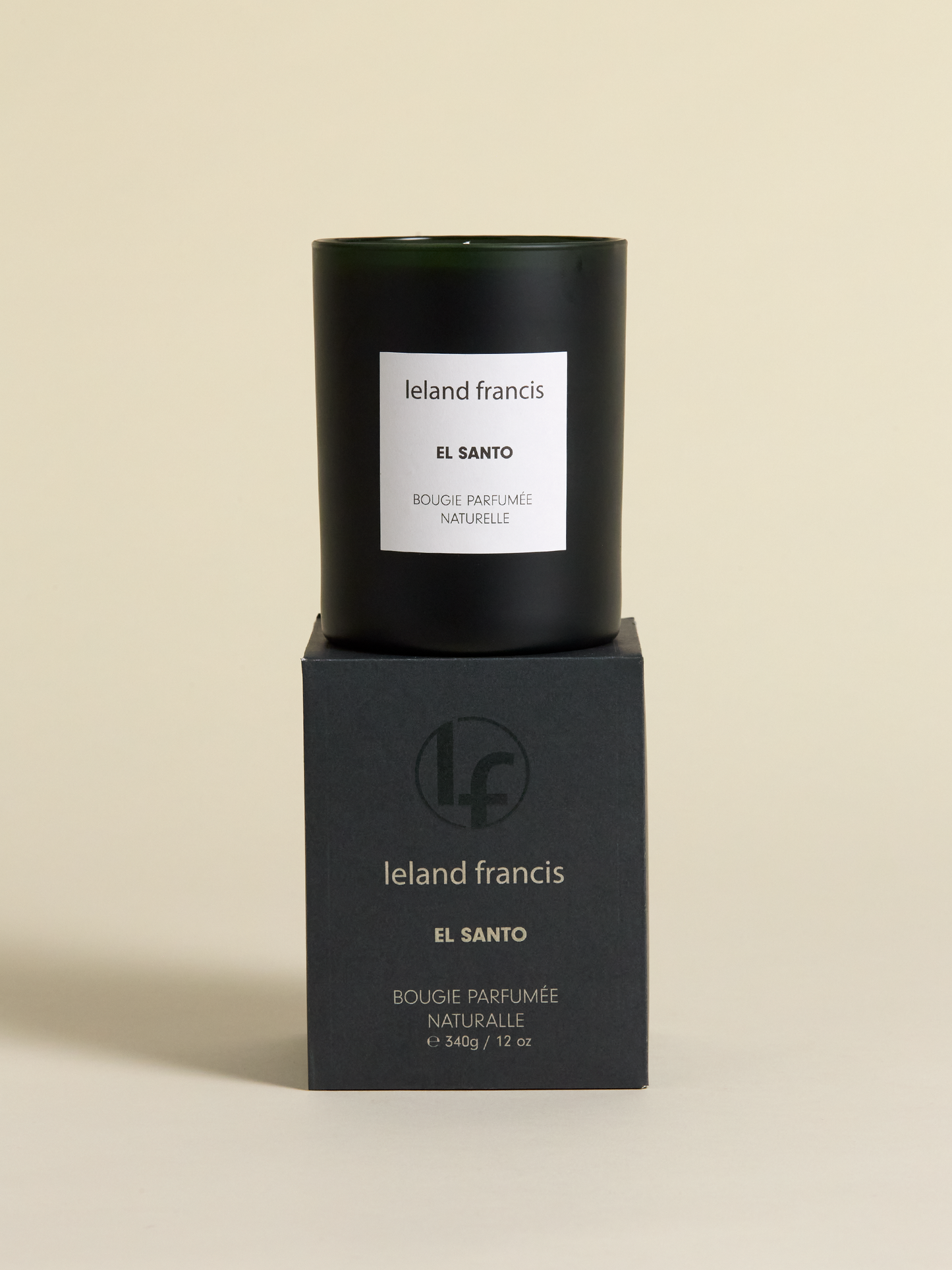 Leland Francis El Santo Candle on top of candle box