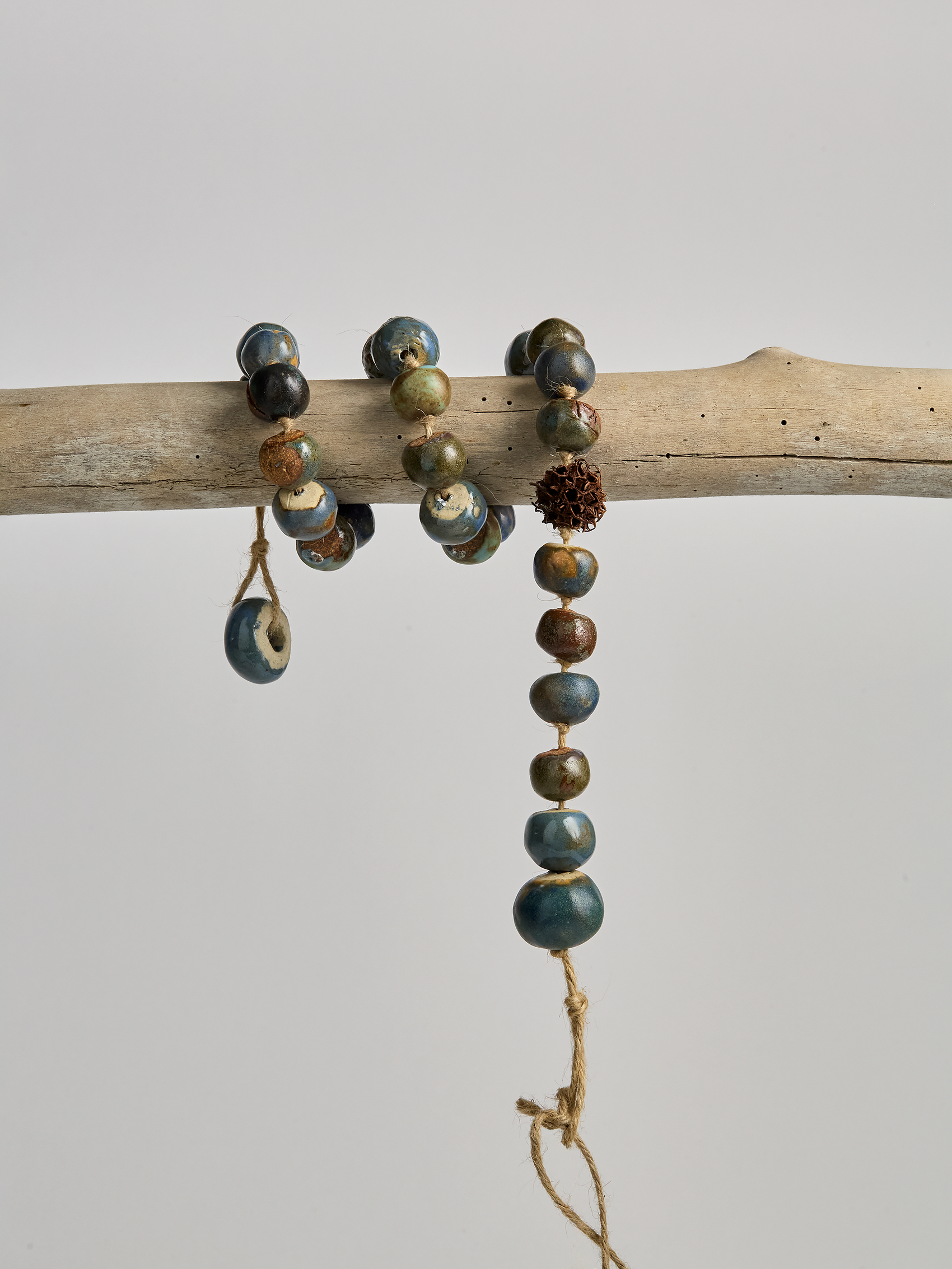 Ceramic Garland, hand crafted Blue glazed  beads on a rope