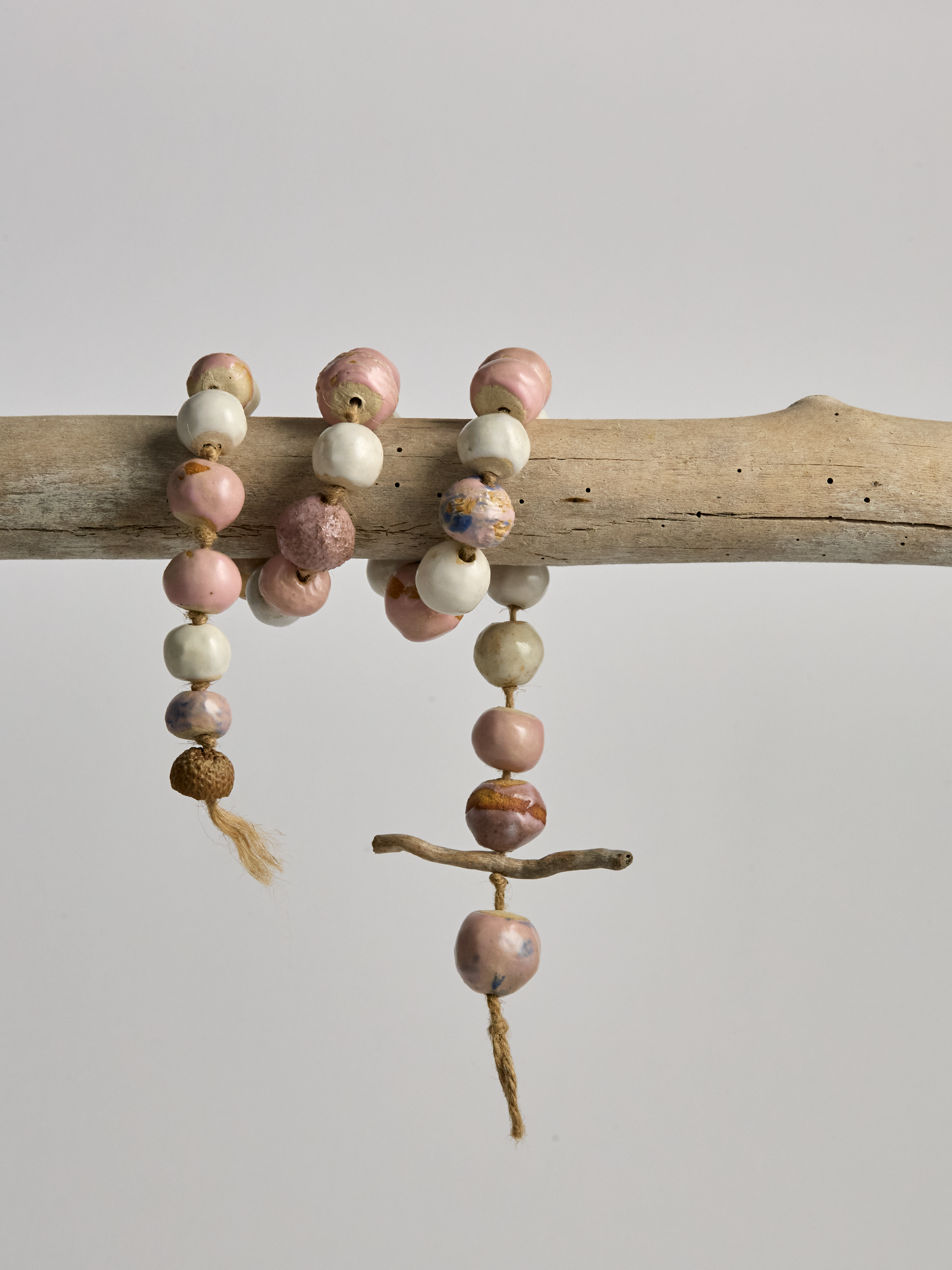 Pink & Cream Ceramic Garland handcrafted beads on a rope.