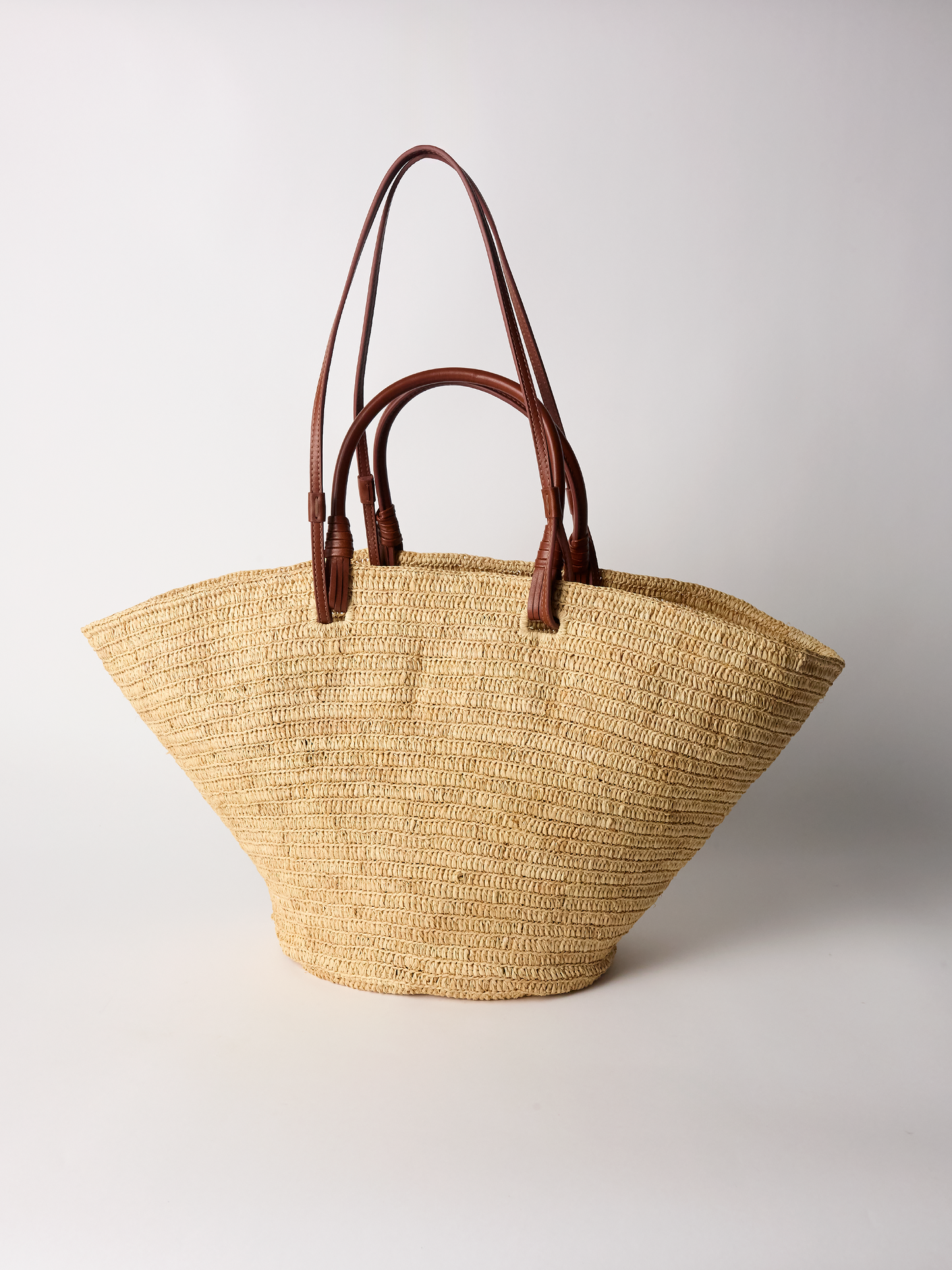 Raffia Tote with Leather Handles