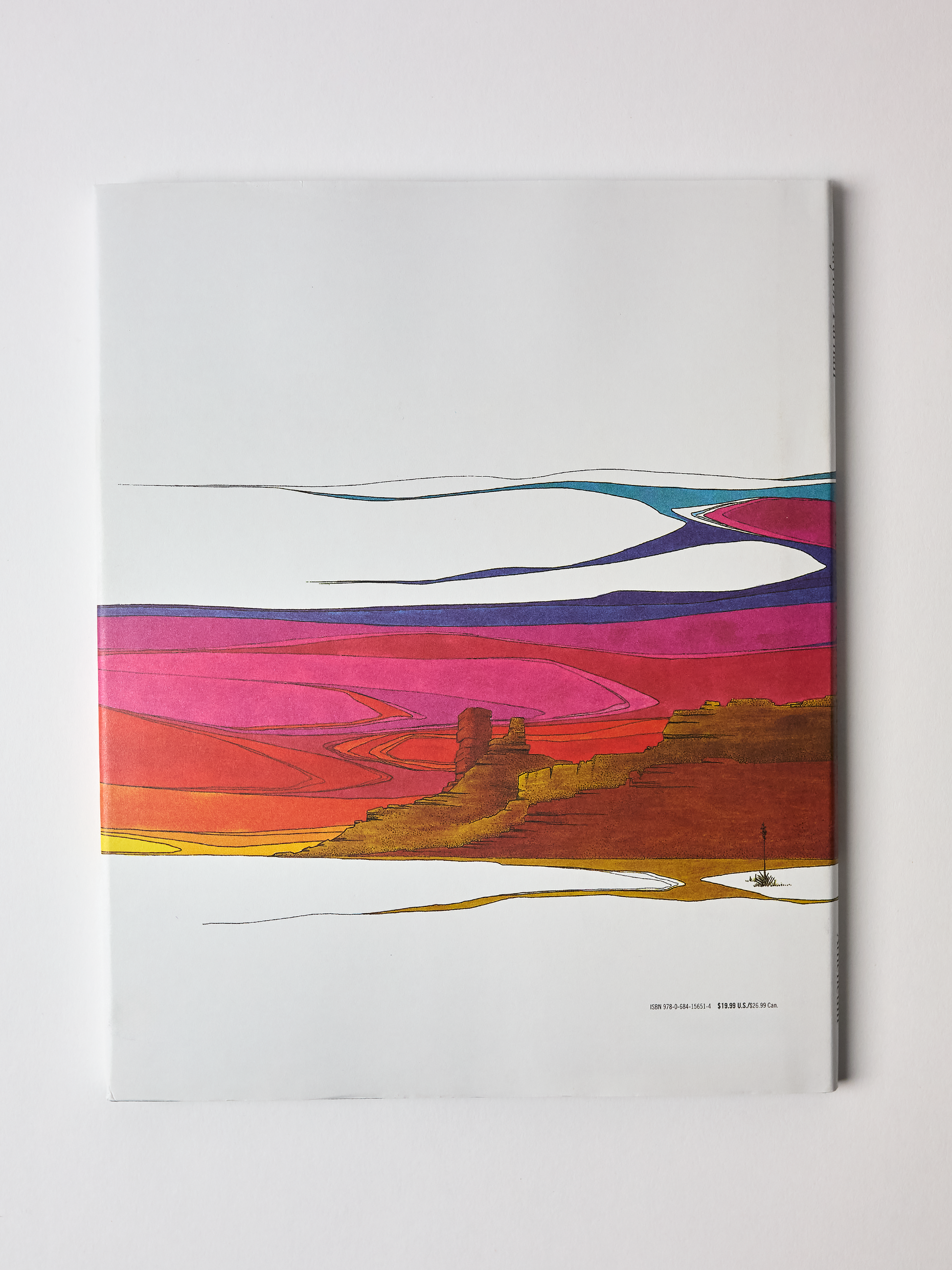 Back cover of 'The Way to Start a Day' by Byrd Baylor and Peter Parnall Colorful landscape painting on a white background