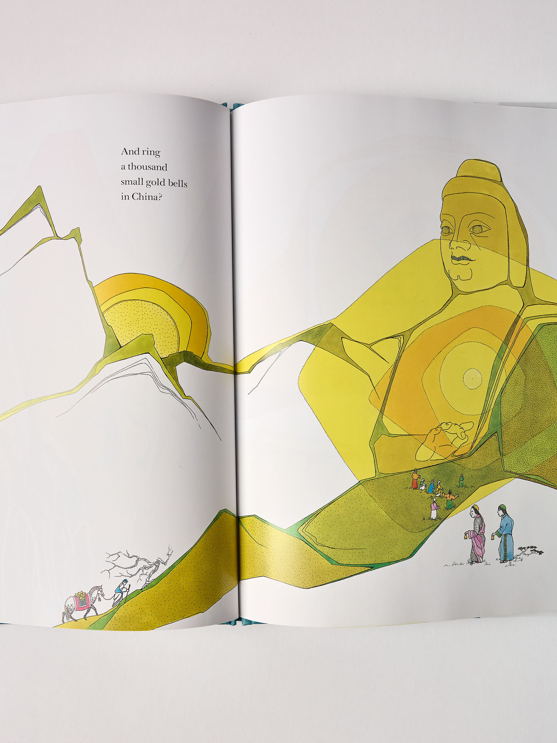 Inside Book of 'The Way to Start a Day' by Byrd Baylor and Peter Parnall with illustrations of a large golden Buddha figure and smaller figures around him.