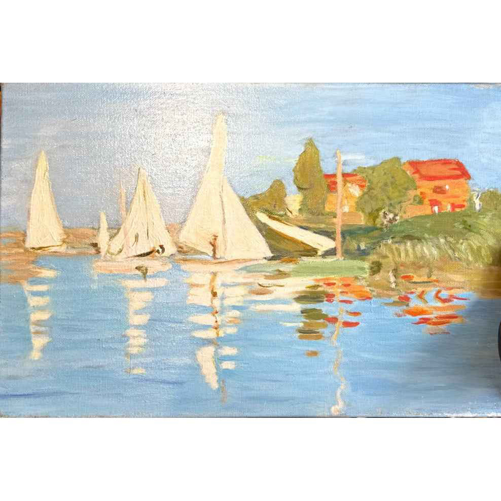 Vintage French Boats w/Reflections Painting