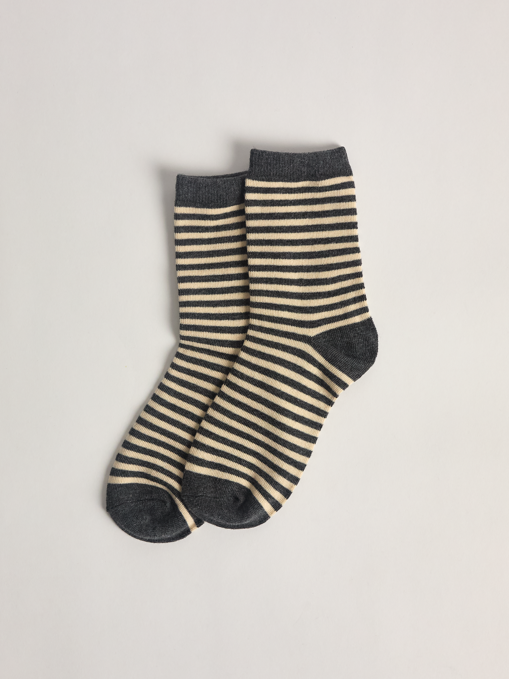 Grey/ White Striped Crew Socks