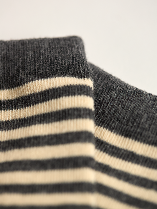 Grey/ White Striped Crew Socks