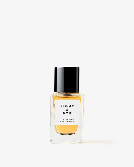 Eight & Bob Il Giardio Dell'Anima perfume 30ml bottle  with black cap and yellow label on a white background